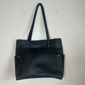 Scone Leather Tote Bag Womens Large Black Good Pocketed Shoulder Carryall
